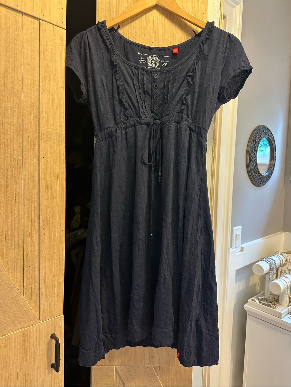 Women's Navy Blue Short Sleeve Dress with Tie Detail